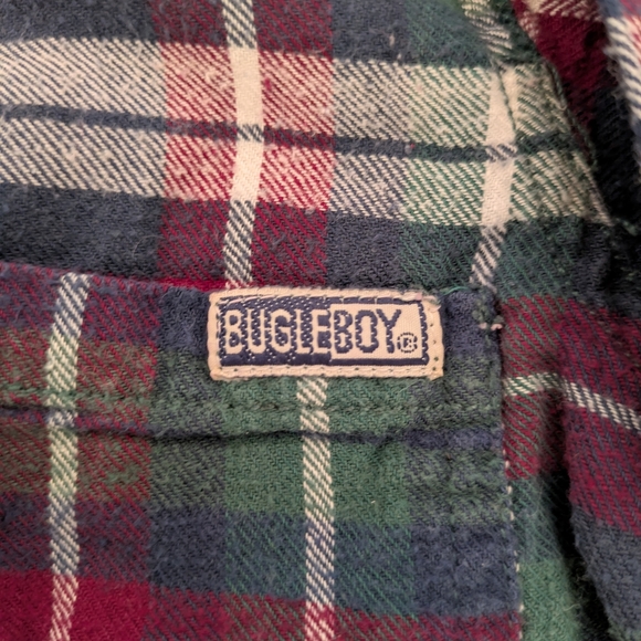 Bugle Boy Plaid Button Down Shirt with Green Collar - Picture 3 of 4